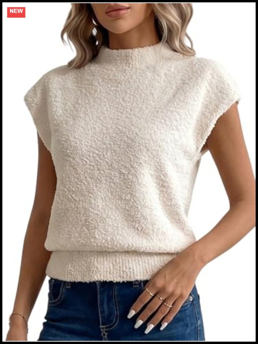 Fuzzy Short Sleeve Sweater Mock Neck Knit Pullover Jumper Old Money Tops